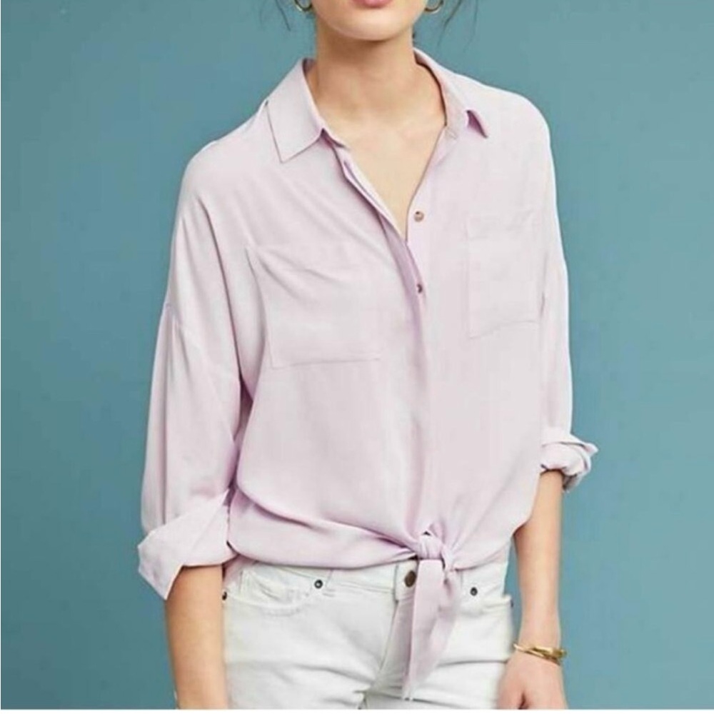 Maeve Lilac Tie Front Button Down Shirt